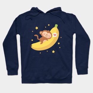 Cute Monkey Hugging Banana Moon Funny Hoodie